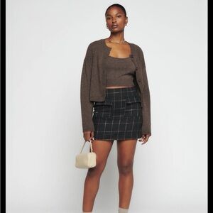Reformation Janis Skirt in Charcoal Check Size 8